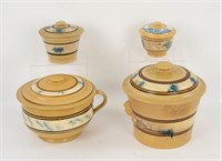 Four Mochaware Covered Crocks or Jars