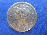 1852 BRAIDED HAIR LARGE CENT - VERY GOOD DETAILS