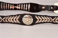 Indian Leather Headband w/8 Silver Medallions