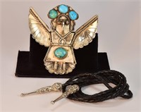 Indian Turquoise Silver Phoenix Bolo Slide & Bolo