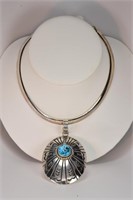 Sterling Choker & Indian Turquoise Pendant