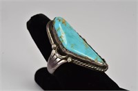 Indian Large Triangle Sterling and Turquoise Ring