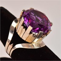 Large Round Amethyst & Sterling Ring