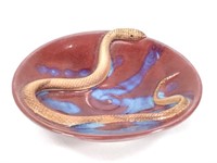 Signed Studio Art Pottery Bowl w/Snake