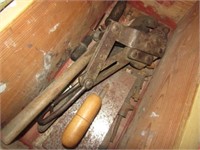 CABLE, CLAMP, PIPE WRENCH AND MORE IN WOODEN BOX