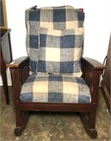 Wooden Rocking Chair with Plaid Padded Seat