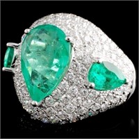 18K Gold Ring 5.07ct Emerald and 2.52ct Diam