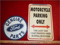 2pc Signs Ford Parts / Plastic Motorcycle Parking