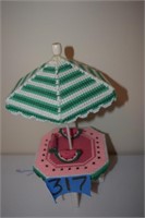 NEEEDLEPOINT UMBRELLA TABLE W/WATERMELONS