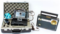 Vintage Poloroid Camera and Motorola Radio