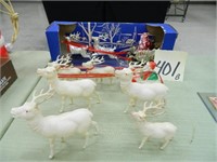 Vintage Plastic Santa Claus & Reindeer