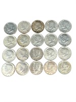 LOT OF 20 PRE 1964 KENNEDY HALF DOLLARS 90% SILVER