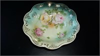 Antique White Green Bowl with Roses