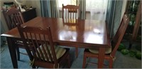 High End Dining Table, 4 Chairs, Leaves  60" X 43"