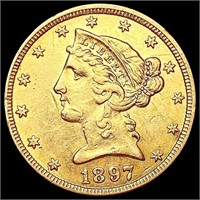 1897 $5 Gold Half Eagle NEARLY UNCIRCULATED