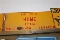 SHELL OIL CO HUME LEASE METAL SIGN