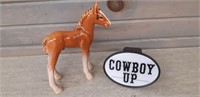 "Cowboy up" trailer hitch decor & Ceramic horse