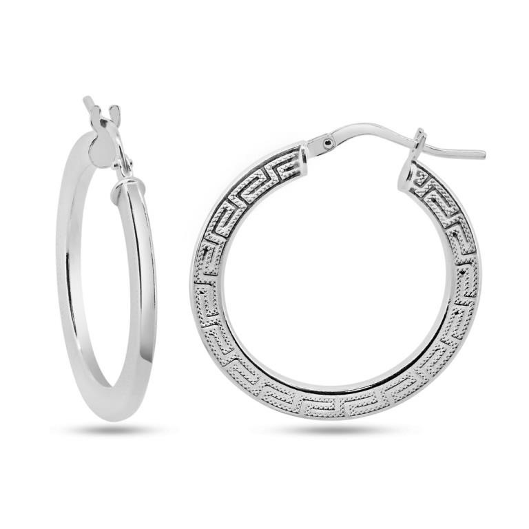 Sterling Silver Fancy Design Hoop Earrings