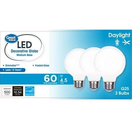 Great Value LED Bulb  G25  E26 Base  3-Pack