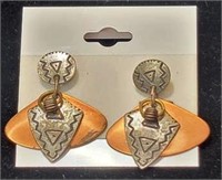 Native Style Metal & Copper Earrings 1" l