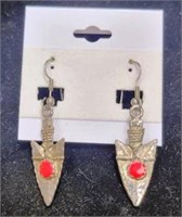 Native Style Arrowhead Earrings  red stone