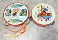 2 TIN LITHO TAMBOURINES