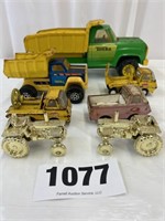 5 Vintage Tonka Trucks, 2 Plastic Tractors