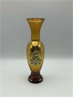 9" Enamel Overlay Art Glass Vase