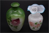 (2) Painted Vase (1 Glass & 1 Porcelain)