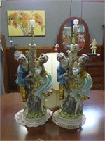 Pair of 36" H courting couple porcelain lamp