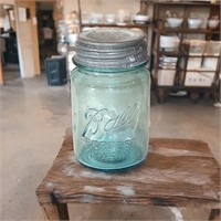 Antique G Blue Ball Perfect Mason Jar & Lid