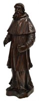 FRENCH RELIGIOUS CARVED WOOD MONK STATUE