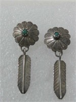 Vtg Sterling Silver & Turquoise SW Earrings