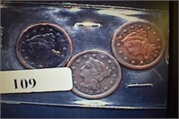 (3) Large Cent Braided Hair Coins - 1847, 49, 52