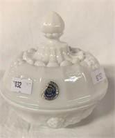 WESTMORELAND MILK GLASS CANDY DISH WITH LID GRAPE
