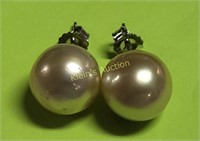 genuine pearls earrings w/sterling posts & back
