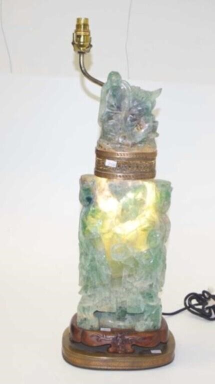 Chinese carved figural fluorite lamp