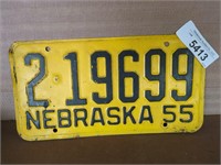 Vintage 1955 Nebraska License plate - 2 County