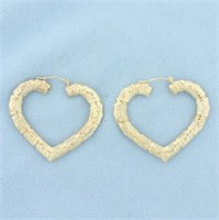 Bamboo Heart Design Hoop Earrings in 14k Yellow Go