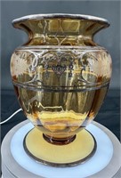 Rare Antique Sterling Overlay Amber Vase