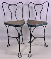 2 bent iron chairs, twisted rod back and legs, 31"