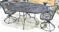 Metal Patio Table w/ 2 Chairs-Swivel Base