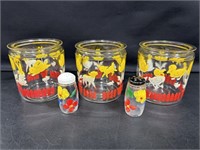 Vintage glass storage jars and hand painted S & P
