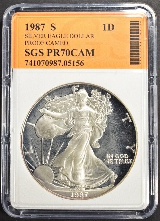 1987-S AMERICAN SILVER EAGLE SGS PERFECT PROOF