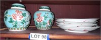 (2) Oriental Ginger Jars & (4) Plates