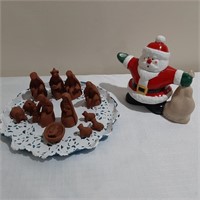 Vintage Clay Nativity Scene and Santa Mini Tea Pot