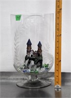 Footed etched glass container w/contents