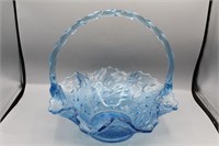 Fenton Blue Art Glass "Etched Daisies" Basket