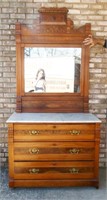 Antique Eastlake Marble-Top Dresser with Mirror***