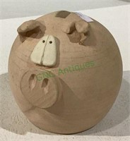 Clay pottery handcrafted pig bank artist signed -